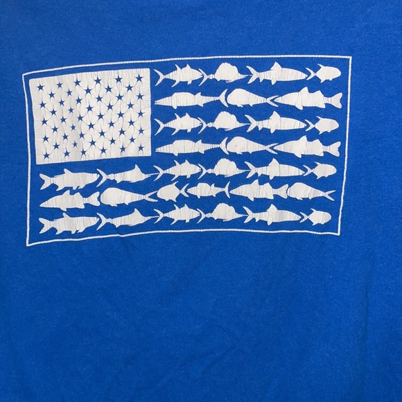 •COLUMBIA•UNISEX BLUE SALTWATER FISH FLAG LOGO SHORT SLEEVE TEE SIZE SMALL - Picture 6 of 6